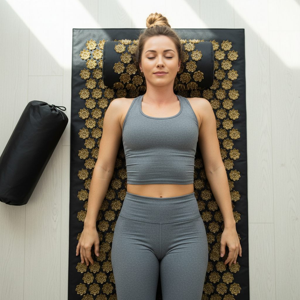 tapis de fleurs d'acupression Flowerest 2 avec femme fitness