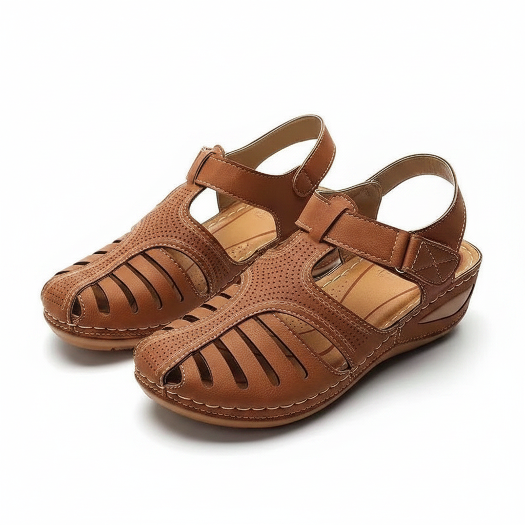 Sandales orthopédiques femme Vulcane marron – confort podologique, tige ajourée