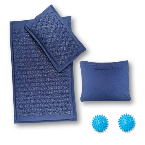 Tapis d'acupression Lotuscare avec coussin et sac de transport bleu