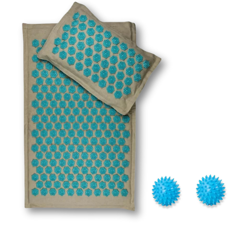 Tapis d'acupression Lotuscare avec coussin gris et bleu