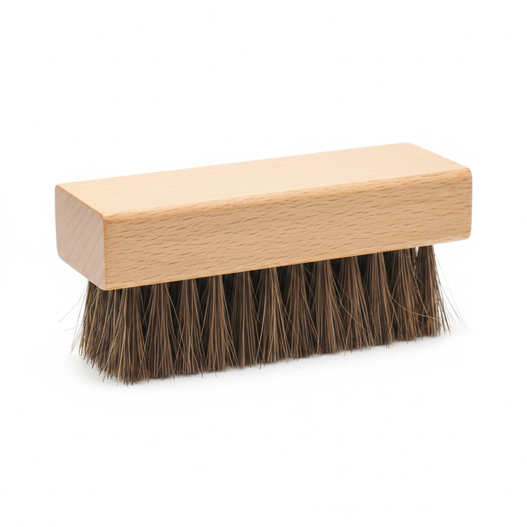Brosse à chaussures en bois de hêtre – soies sombres crin de cheval – compatible daim et nubuck – Ledoscare
