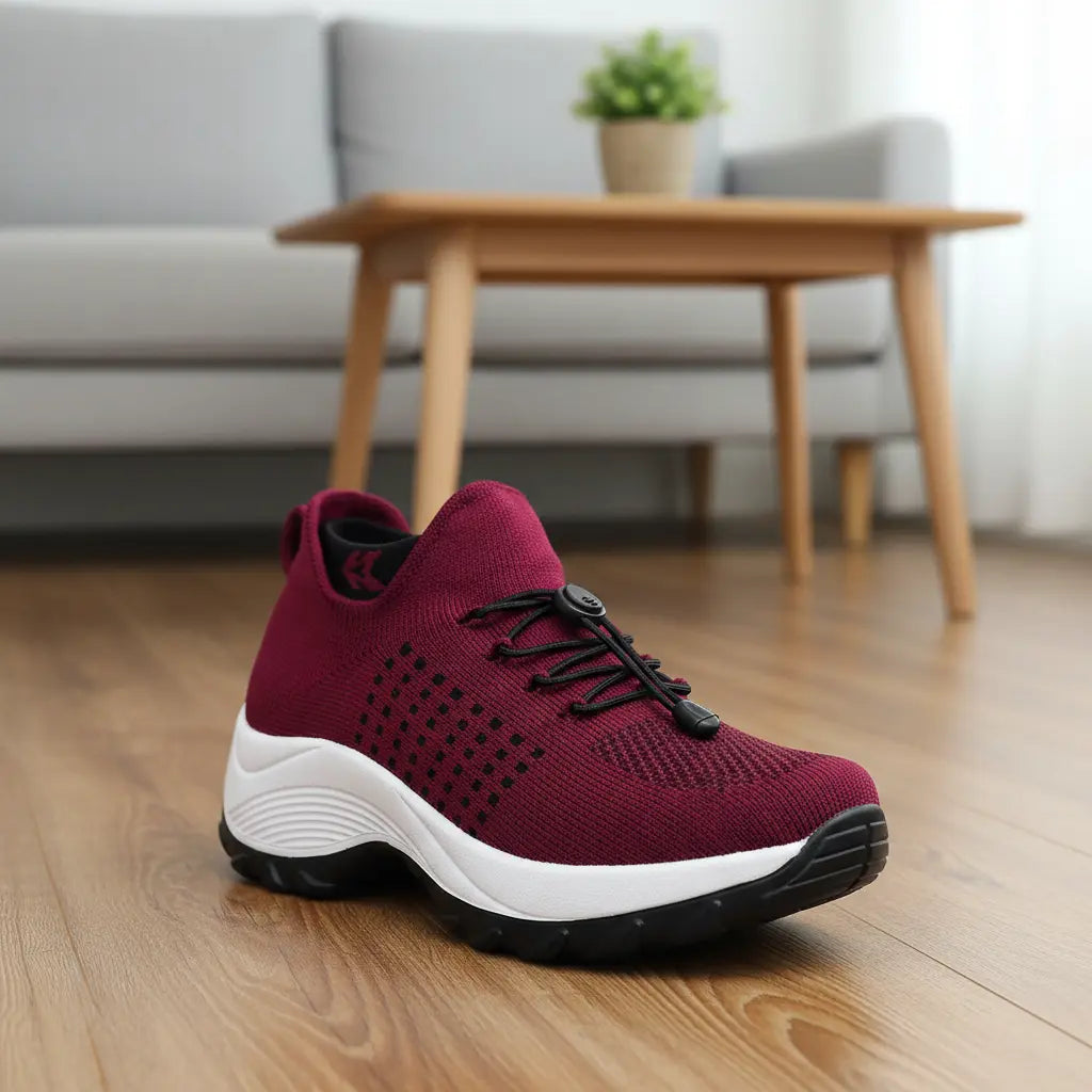 Chaussures orthopédiques Airdrive Rouge – Semelle blanche, tige tricot, accents noir, confort podologique