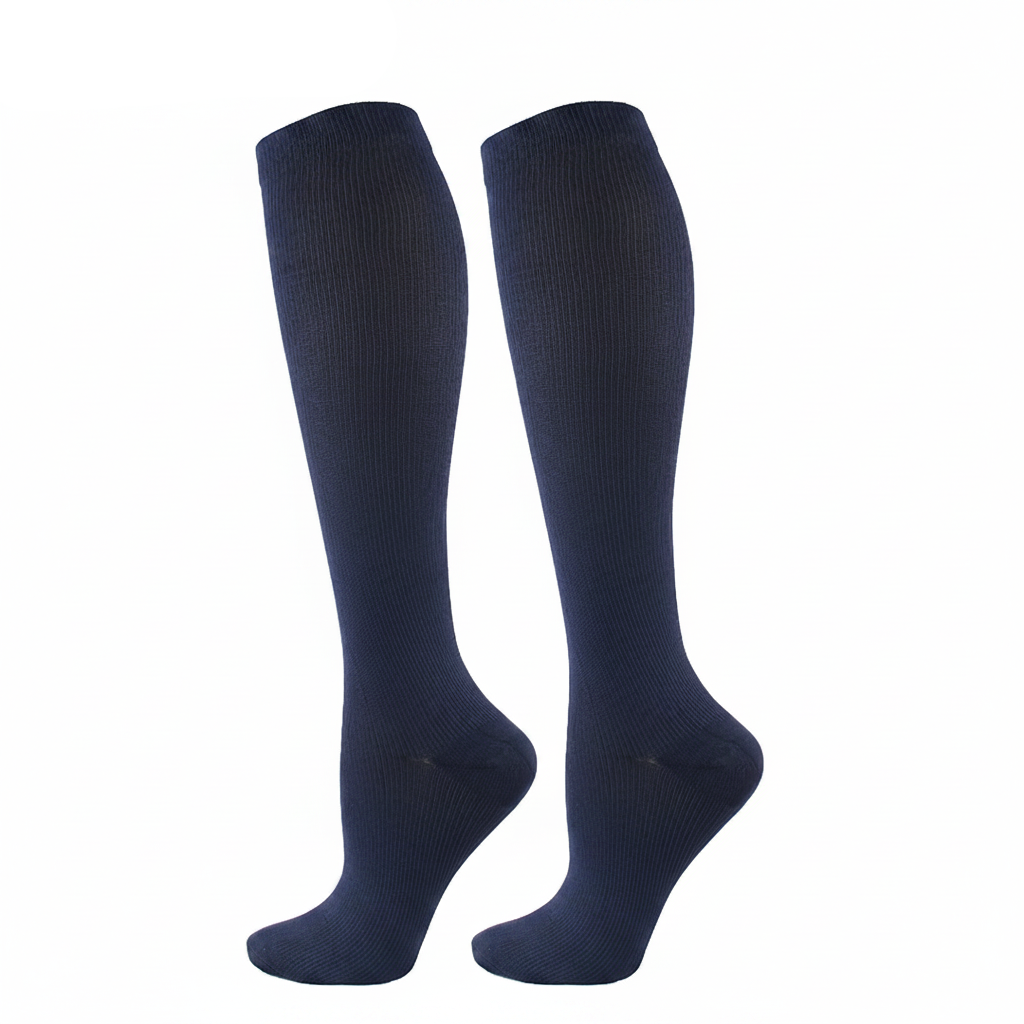 Chaussettes de compression anti-fatigue coloris bleu marine – montantes mollet – homme & femme