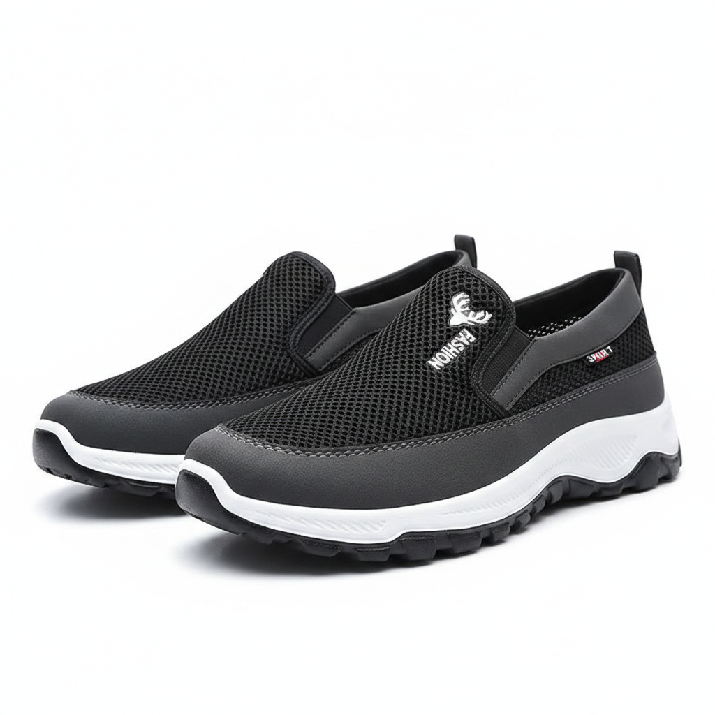 Chaussures de marche Conforcare noires – mesh respirant et semelle amortissante, fond blanc