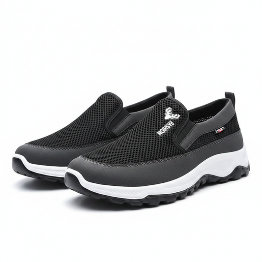 Chaussures de marche Conforcare noires – mesh respirant et semelle amortissante, fond blanc