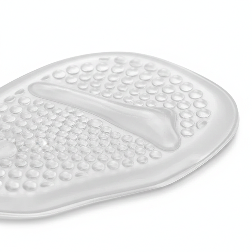 Coussinets métatarsiens transparents — macro texture picots silicone — Ledoscare