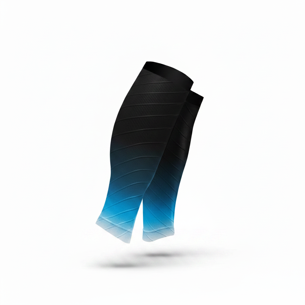 Manchon de compression mollet coloris bleu et noir – sans pied – sport et récupération
