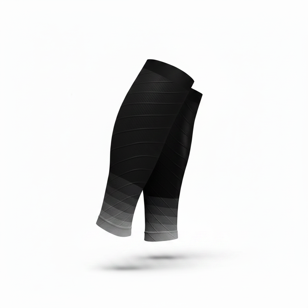 Manchon de compression mollet coloris gris et noir – sans pied – sport et récupération