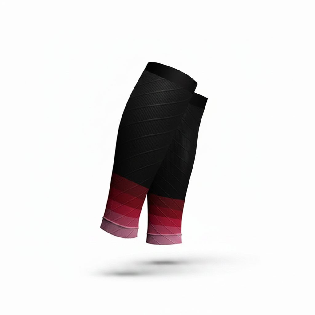 Manchon de compression mollet coloris rouge et noir – sans pied – sport et récupération