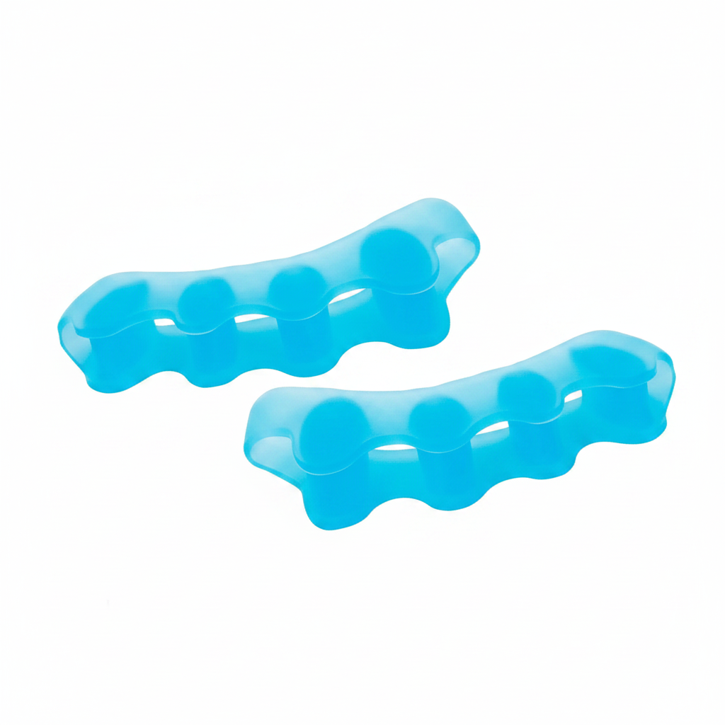 Séparateur d'orteils Promifun Bleu – packshot fond blanc, silicone médical sans latex, 4 orteils, taille unique