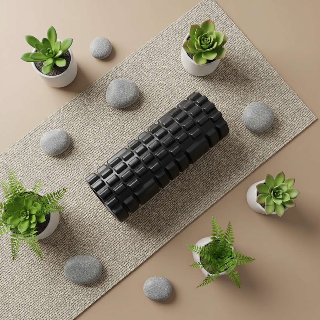 Rouleau de massage acupression noir – packshot fond blanc studio – Ledoscare