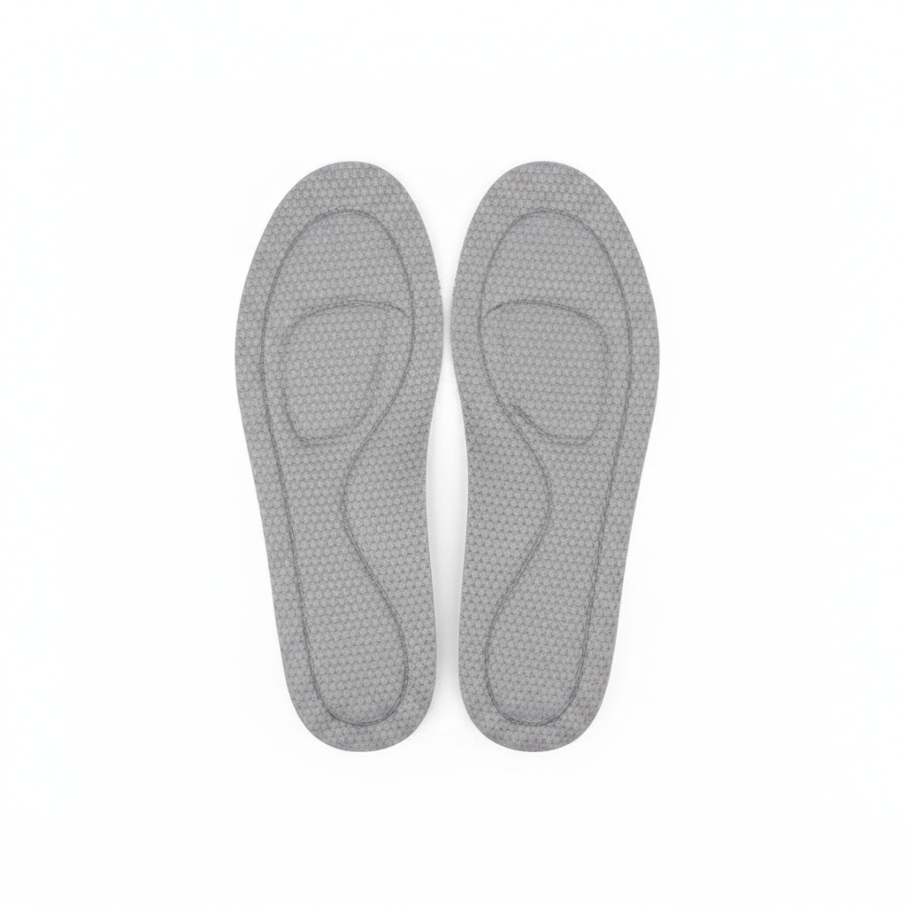 Semelles sport Z100 mémoire de forme grises – paire vue dessus fond blanc, texture points sport et confort