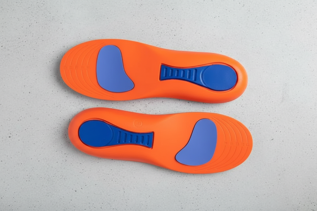Semelles sport Z350 vue recto et verso – dessus mesh bleu turquoise et base orange avec pads gel bleus