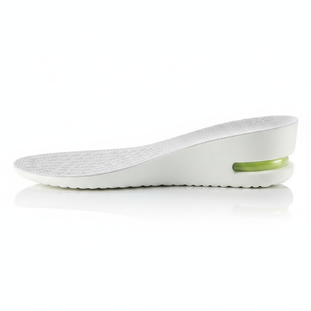 Talonnette rehaussante Z550 vue profil – couches mesh respirant, EVA blanc et gel absorbant, fond blanc