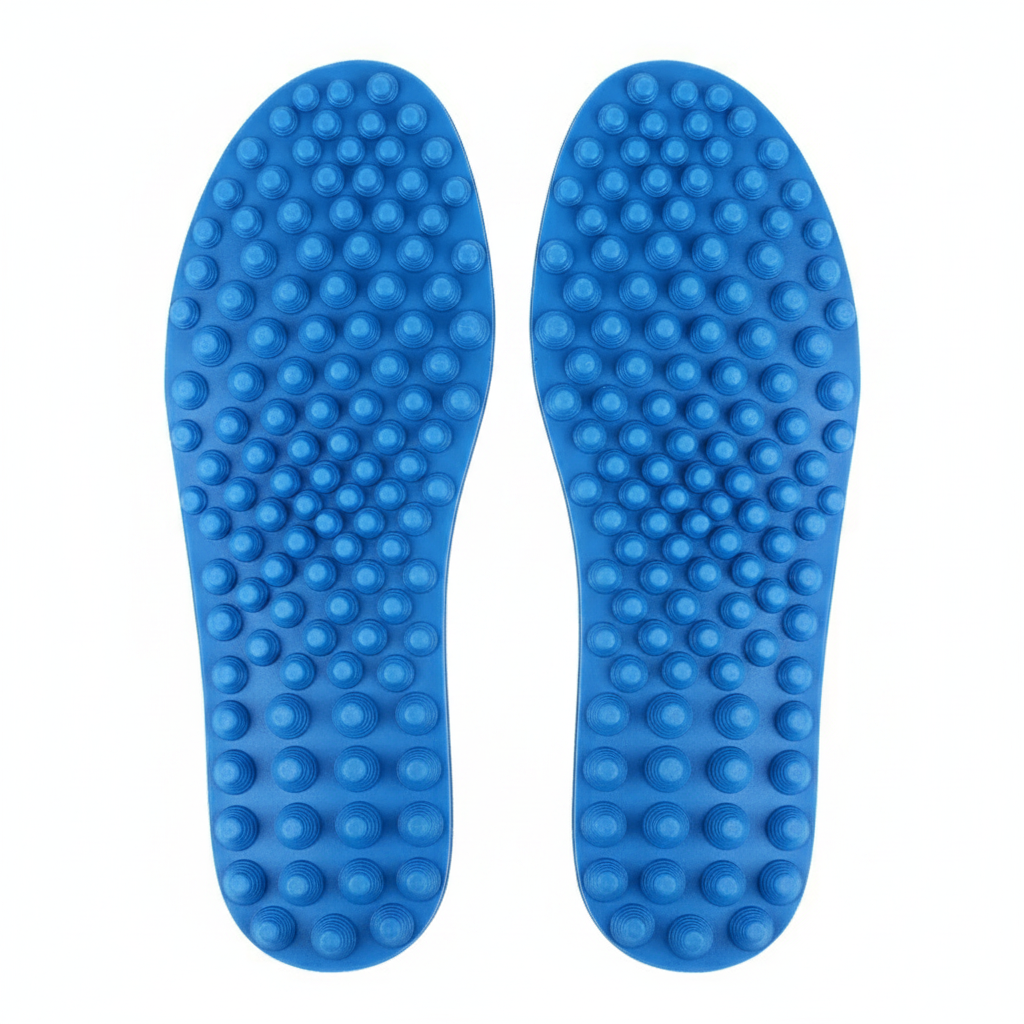 Semelles de massage Z750 vue de dessus – picots coniques bleus en silicone souple