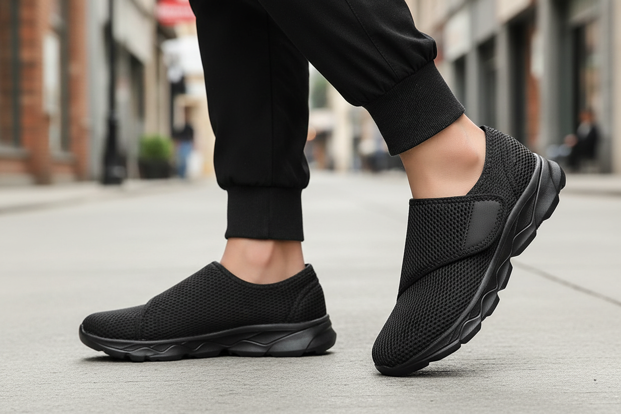 Chaussures Zoomix noires lifestyle – marche confortable pour pieds sensibles