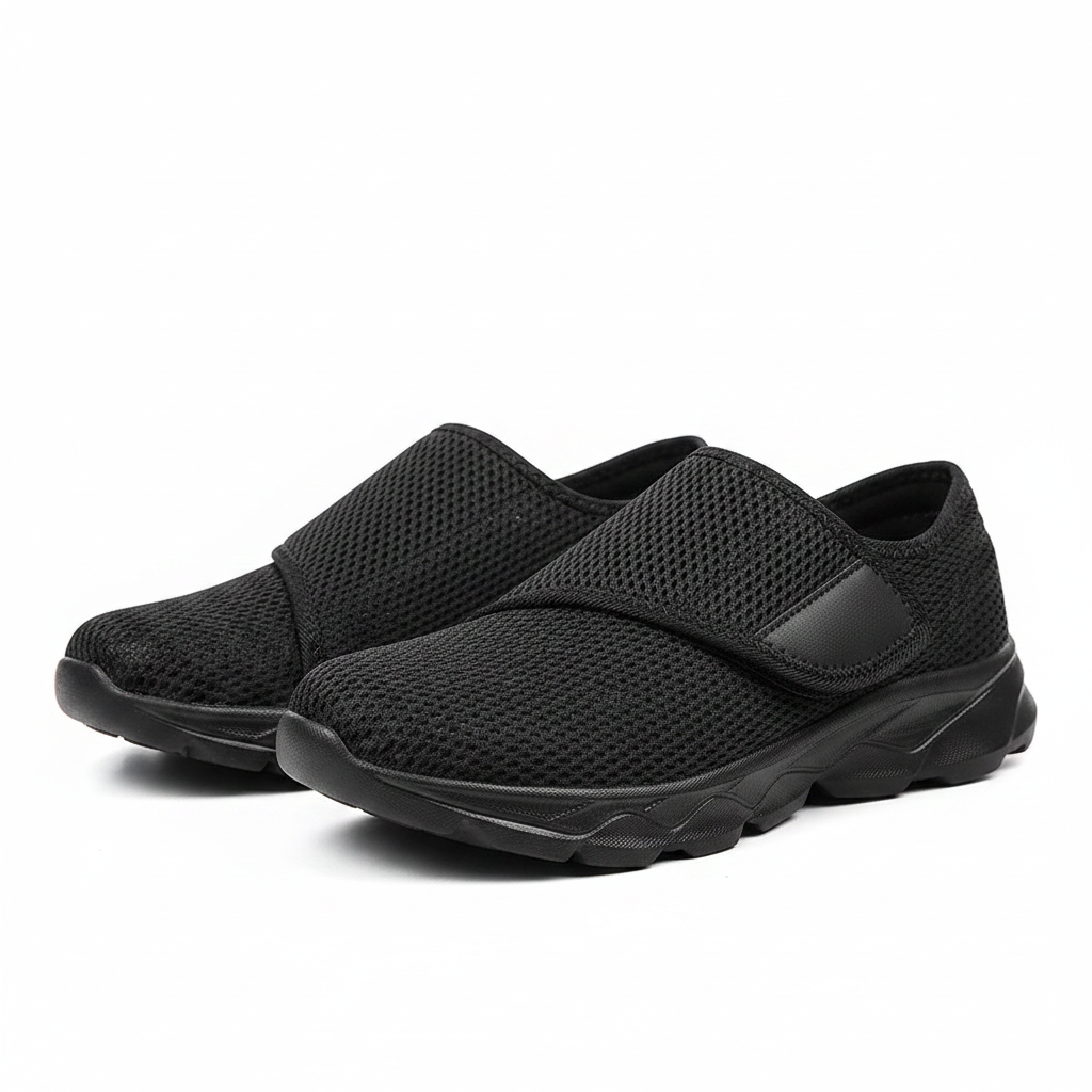 Chaussures orthopédiques diabétiques Zoomix tout noir – semelle épaisse et confort renforcé