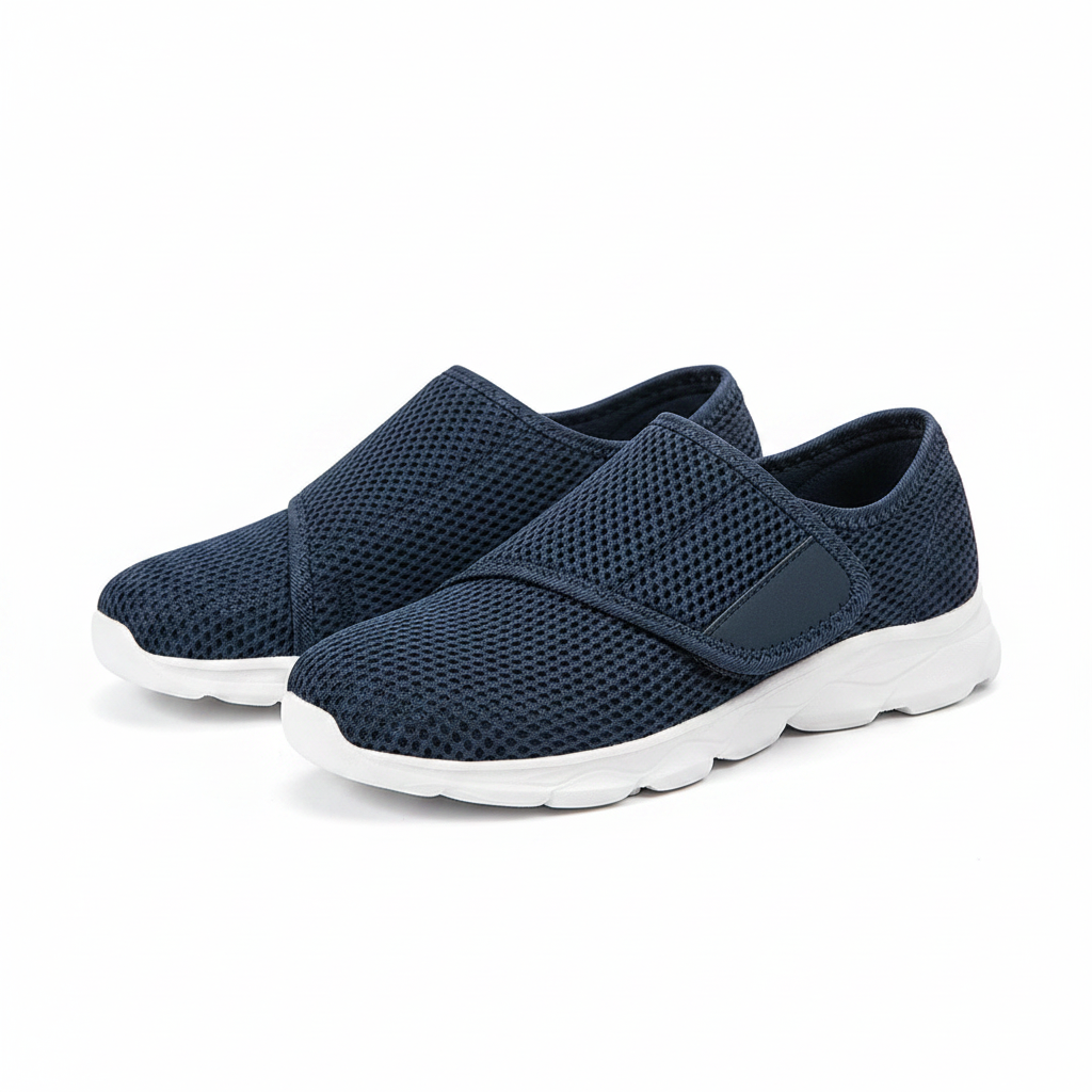 Chaussures orthopédiques Zoomix bleu marine – tige mesh et semelle blanche amortissante