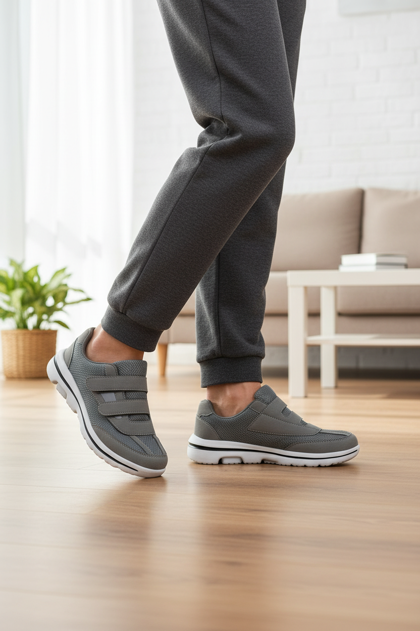 Chaussures orthopédiques Zoomix II Gris – lifestyle portées au quotidien, confort pour pieds gonflés et diabétiques