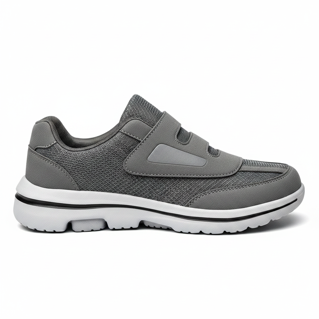 Chaussures orthopédiques Zoomix II Gris – profil latéral, silhouette complète, semelle épaisse amortissante