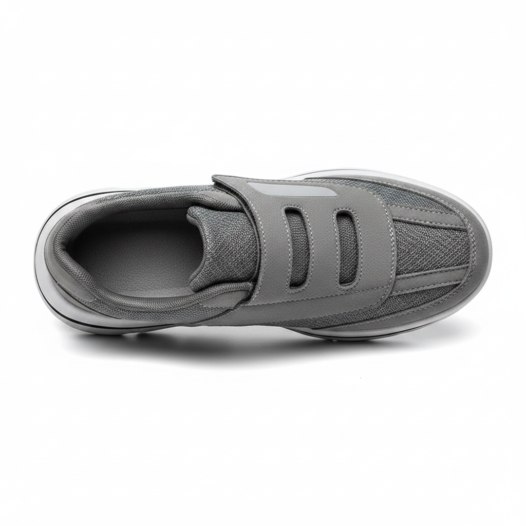 Chaussures orthopédiques Zoomix II Gris – vue top-down velcro ouvert, ouverture large pour pieds œdémateux