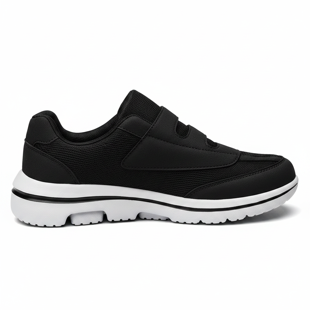 Chaussures orthopédiques Zoomix II Noir – profil latéral, silhouette complète, semelle épaisse amortissante