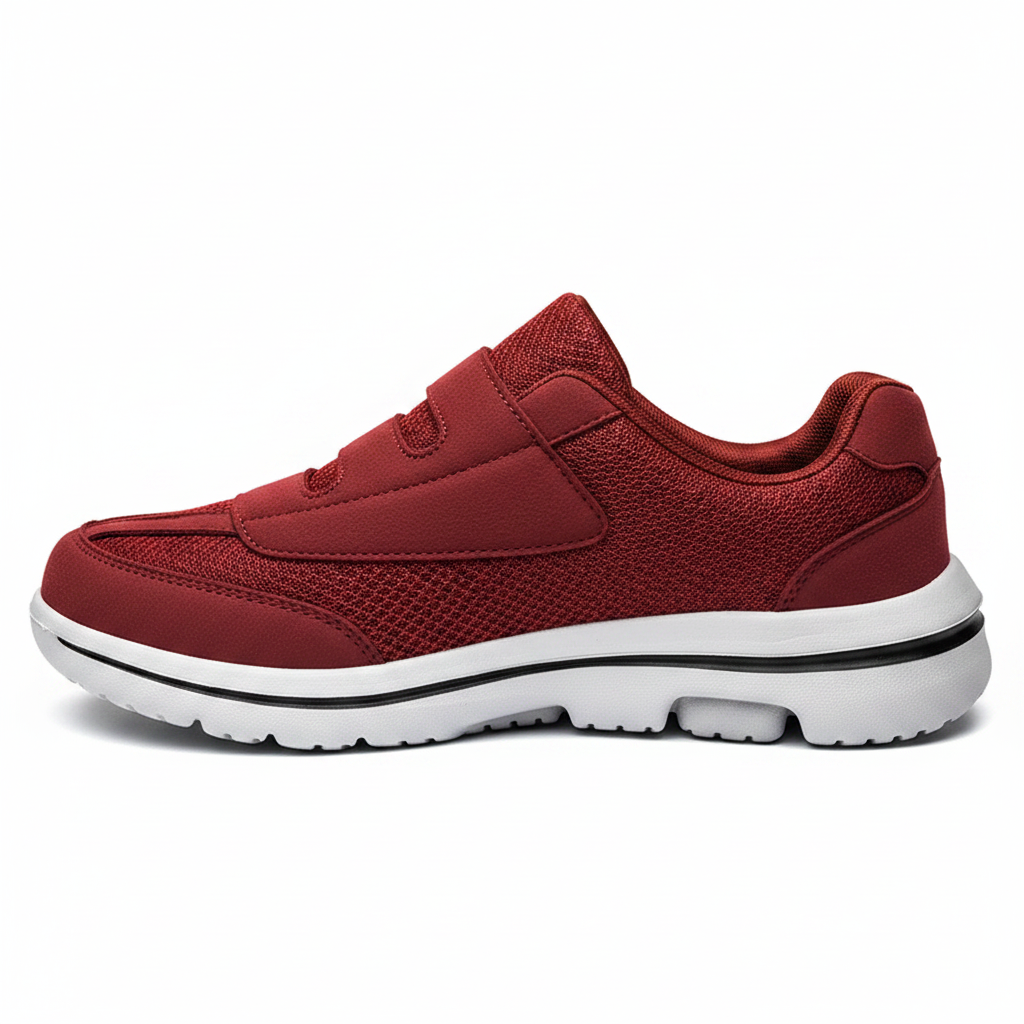 Chaussures orthopédiques Zoomix II Wine Red – profil latéral, silhouette complète, semelle épaisse amortissante